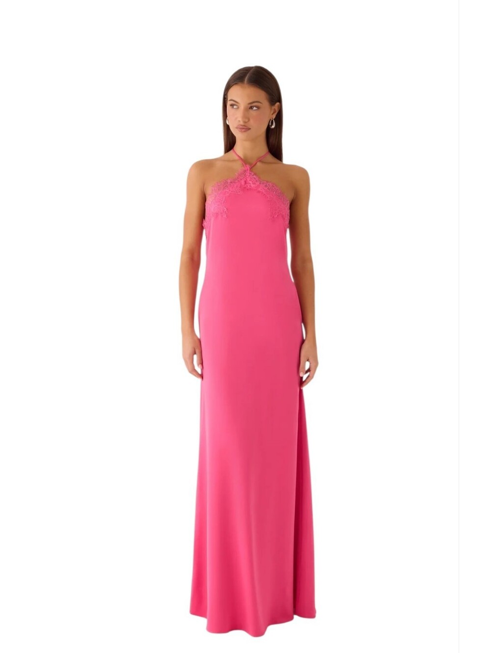 Peppermayo Samaria Halter Maxi Dress Hot Pink Lace NWT US 2